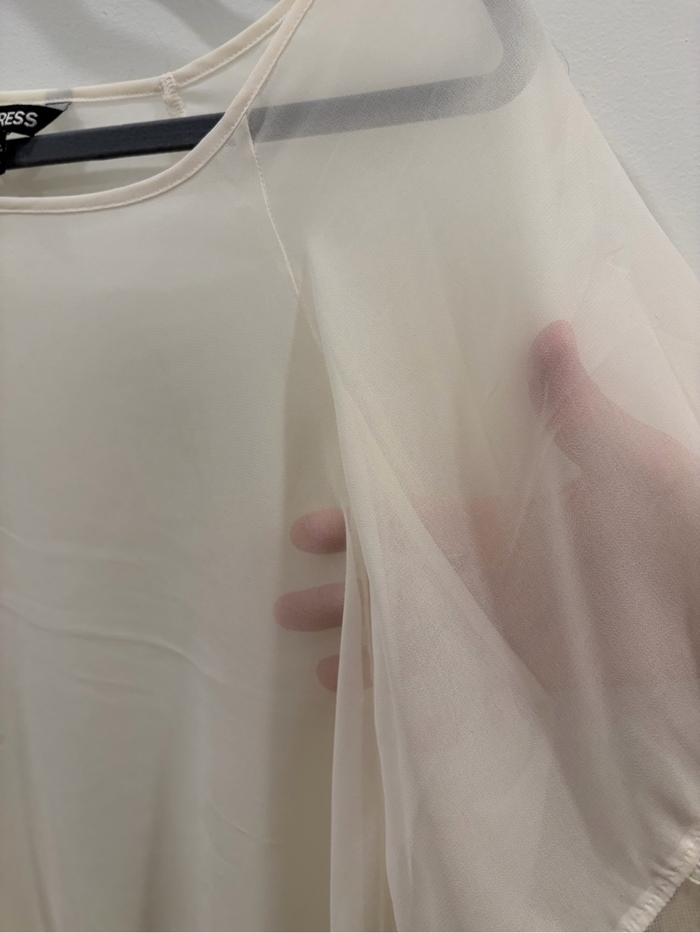 Express Cream Sheer Embroidered Lace-Hem Blouse - Picture 3 of 10